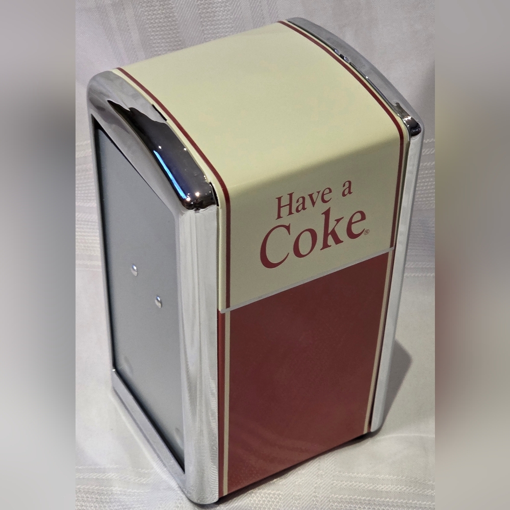 Vintage Coca Cola Napkin Holder Dispenser 1992 Red Chrome Works 50s Diner Décor